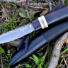 Нож Якутский малый сталь Булат рукоять ст.граб+вставка, комбинированные ножны ст.граб+кожа 