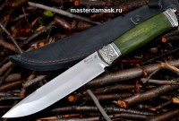 Нож Скорпион сталь S390 рукоять стабилизированная карельская берёза, литьё мельхиор (в наличии)