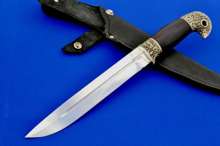 Нож Казачий Донской сталь 95х18, рукоять стабилизированный граб, литьё мельхиор шашечное