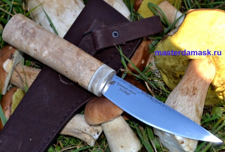 Нож Якутский малый сталь Х12МФ (ПОД ЛЕВУЮ РУКУ!), рукоять карельская берёза+лосиный рог  