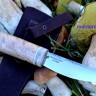 Нож Якутский малый сталь Х12МФ (ПОД ЛЕВУЮ РУКУ!), рукоять карельская берёза+акриловый камень 
