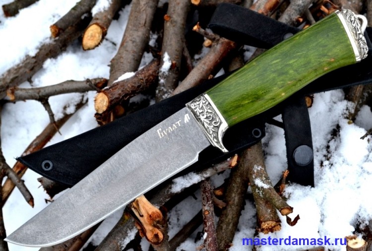 Нож Егерь сталь Булат, рукоять стабилизированная карельская берёза, литьё мельхиор (в наличии)