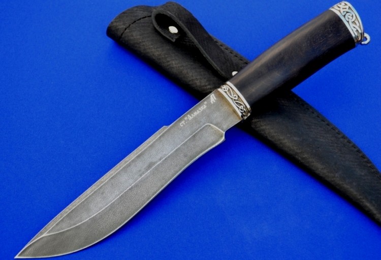 Нож Бизон сталь ХВ-5, рукоять стабилизированный граб, литьё мельхиор