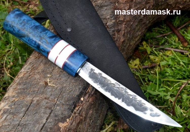 Нож Якутский премиум сталь N690 рукоять cтабилизированная карельская берёза+акриловый камень 