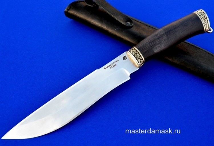 Нож Бизон сталь 95х18, рукоять стабилизированный граб, литьё мельхиор 