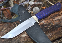 Нож Охотник сталь VG10, рукоять шишка в синем акриле, больстер мельхиор (в наличии)