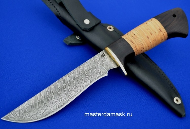 Нож Ястреб сталь Дамаск, рукоять береста+стаб.граб (в наличии)
