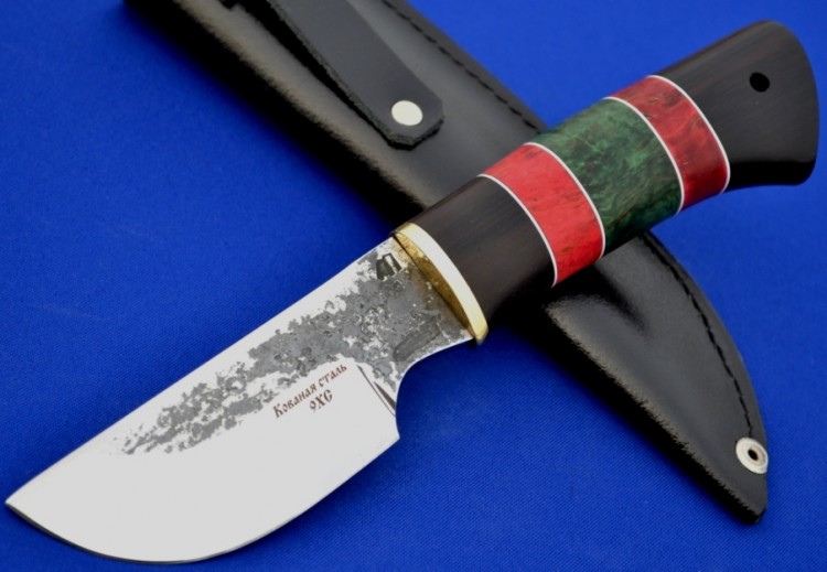 Нож Бобр сталь 9ХС, рукоять наборная стабилизированный граб+стабилизированная карельская берёза 