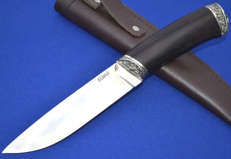 Нож Варан сталь ELMAX (спуски от обуха), рукоять стабилизированный граб, литьё мельхиор