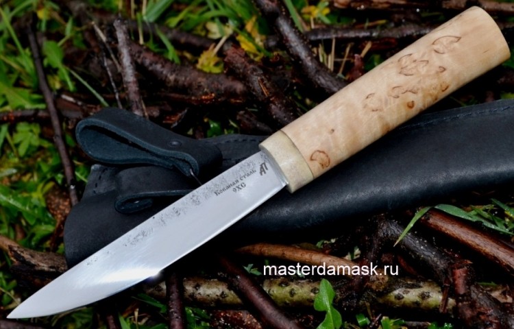 Нож Якутский сталь 9ХС, рукоять карельская берёза+лосиный рог 